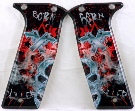 Born Killer Red featured on Ego 07 08 GEO Etek 3&4 Paintball Marker Grips